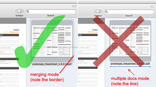 How to spot whether Preview will merge PDF documents or treat them as separate files